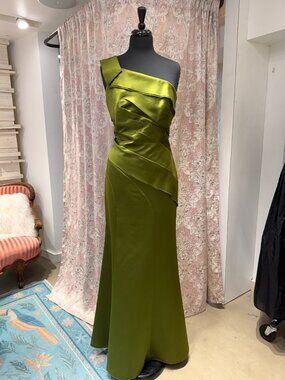vera wang olive green dress Vera Wang Dresses | Vera Wang Old Hollywood V-Neck Silk Gown In Olive |  Color: Blue/Green